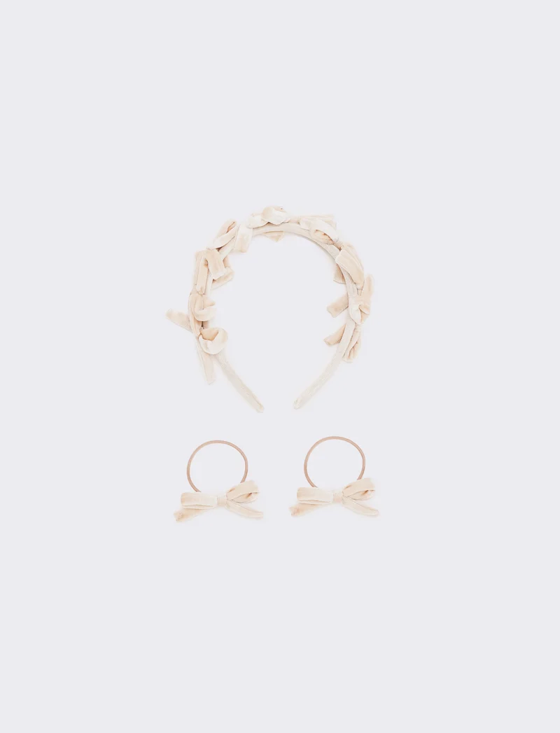 Set velluto con fiocchetti bambina - Rosa