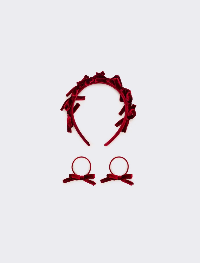 Set velluto con fiocchetti bambina - Rosso