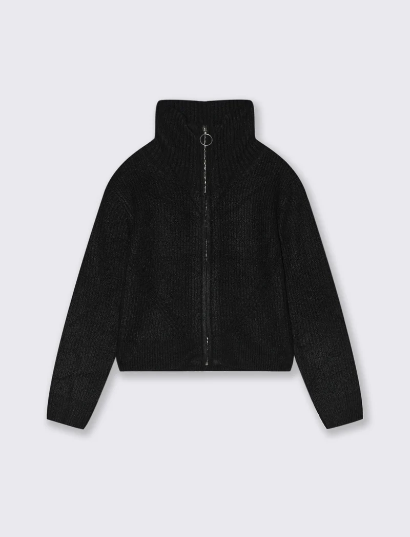 Maglia modello cardigan con zip. - Nero