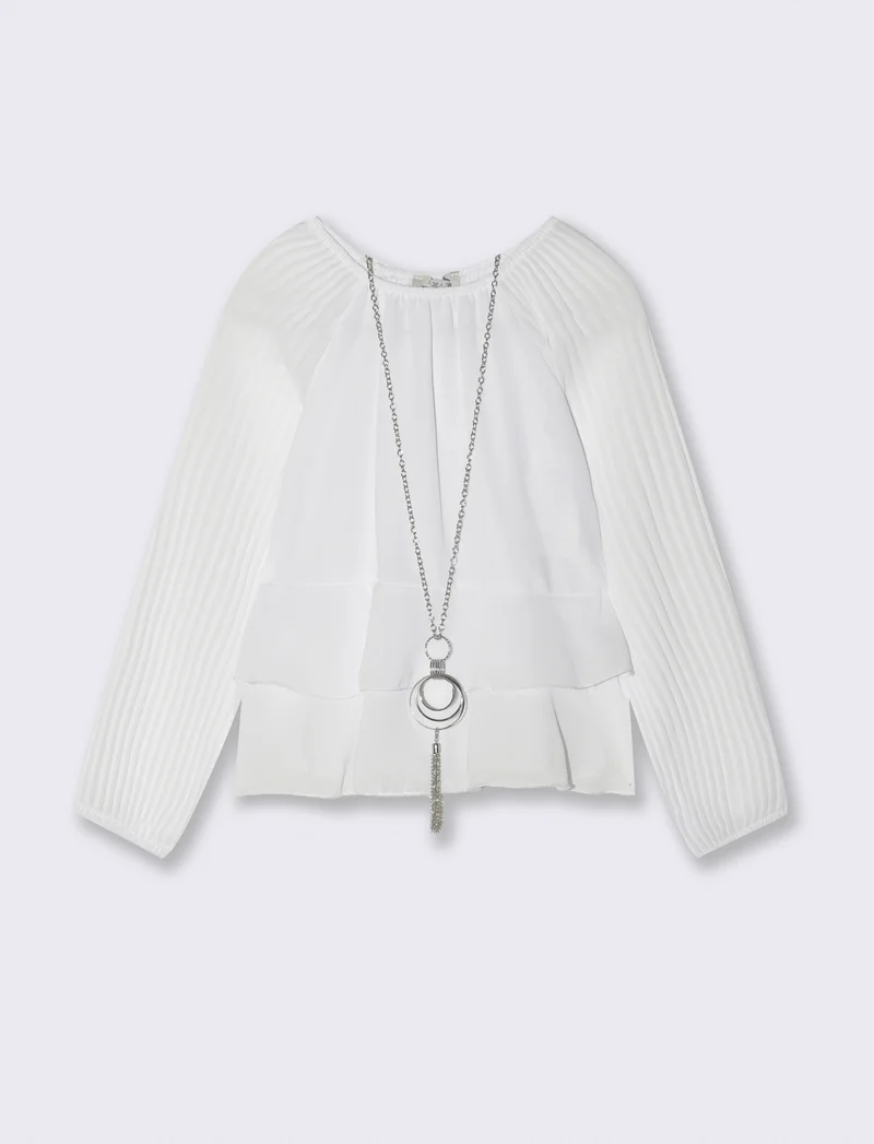 Blusa da bambina con maniche plissé. - Bianco
