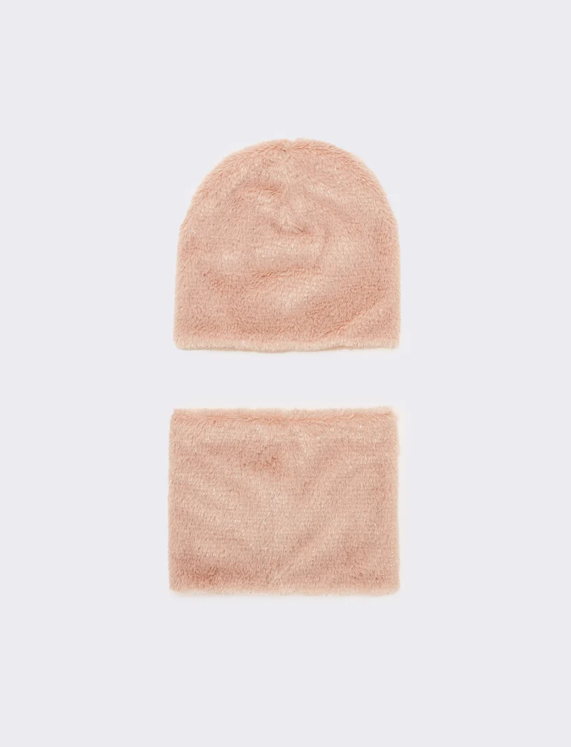 Set bambina collo cuffia acrilico - Rosa