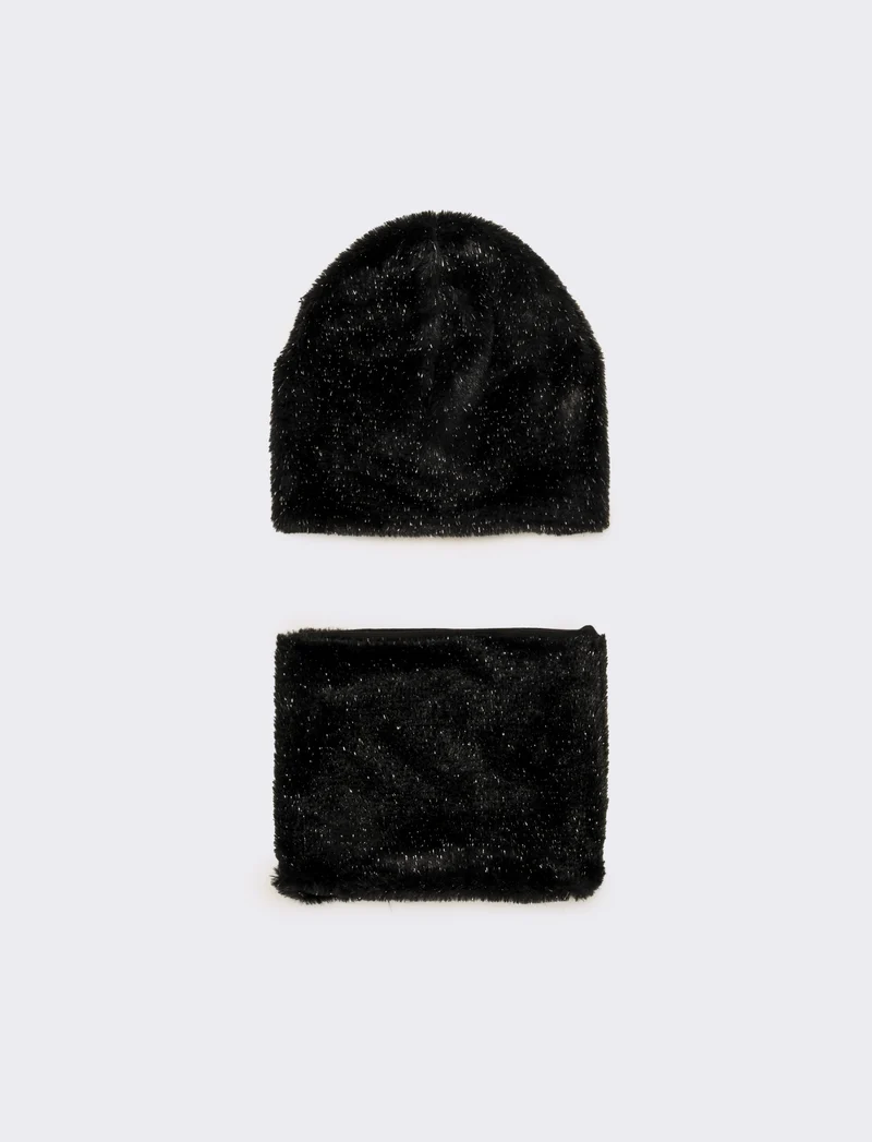 Set bambina collo cuffia acrilico - Nero