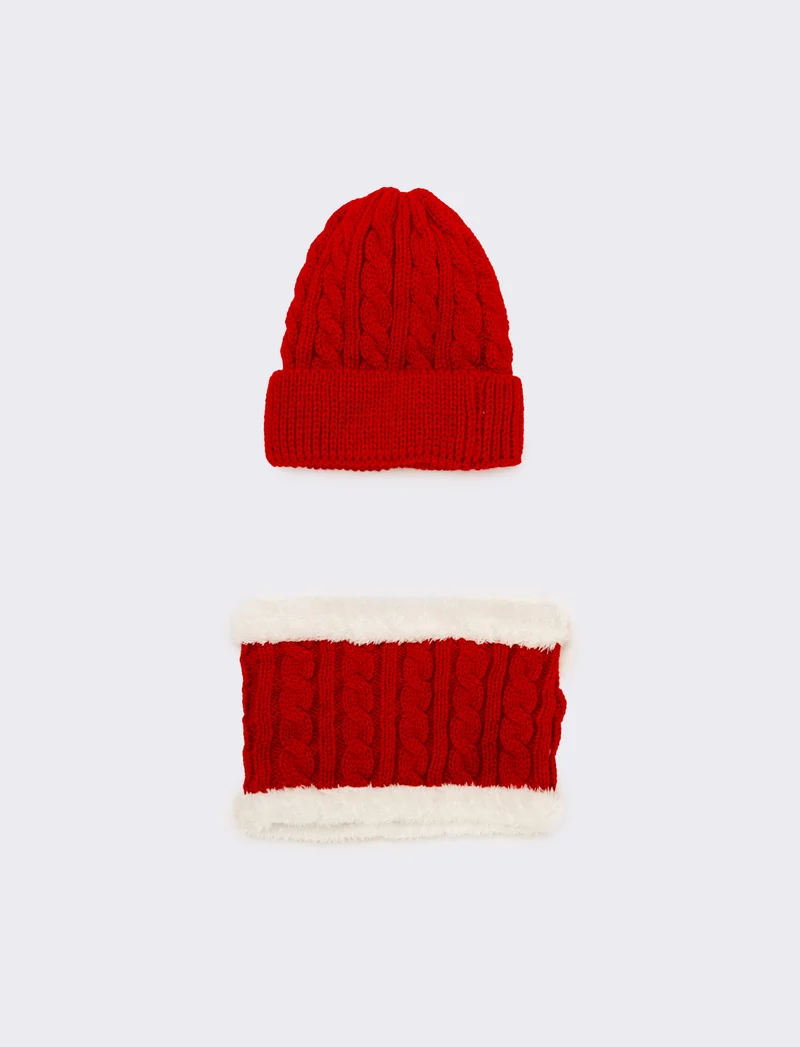 Set cappello+collo trecce bambino - Rosso