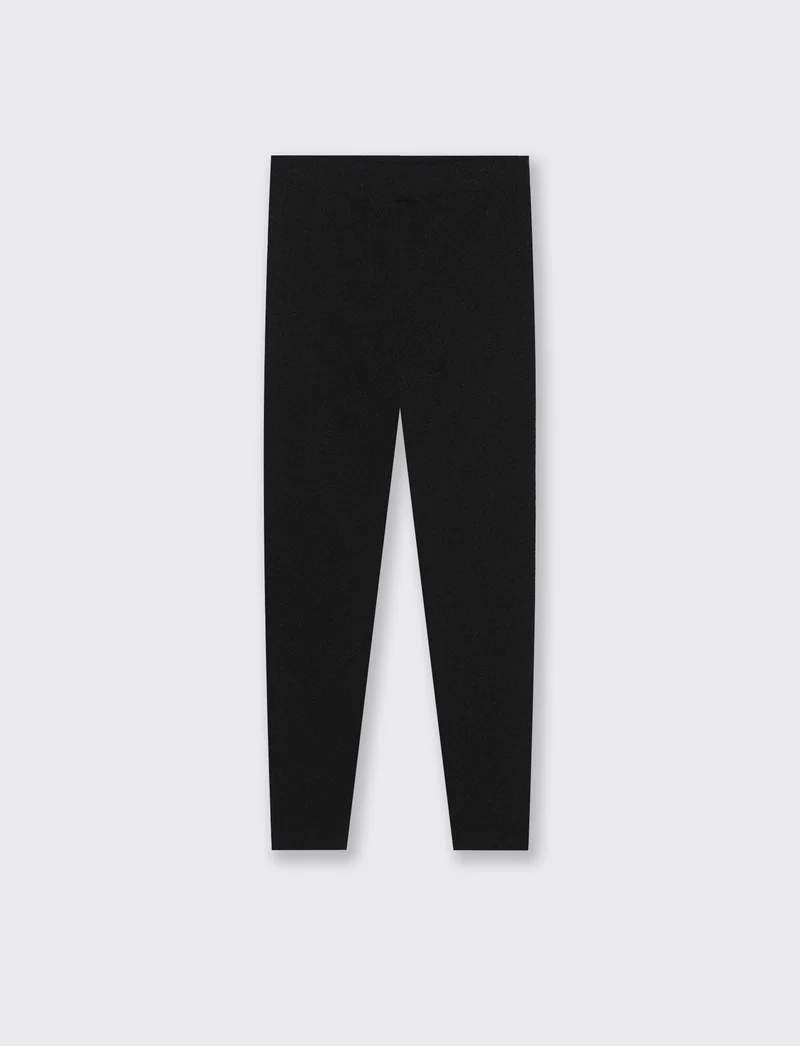 Leggings invernali da bambina in filato elastico. - Nero