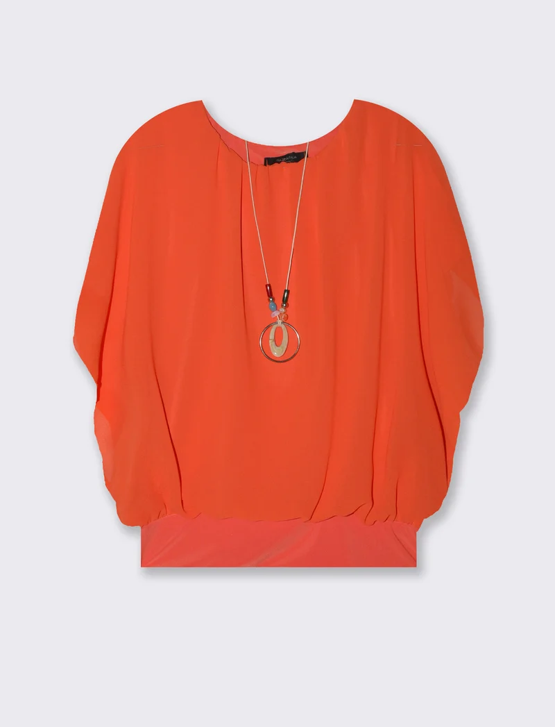 Casacca smanicata in tessuto leggero con collana - Arancio
