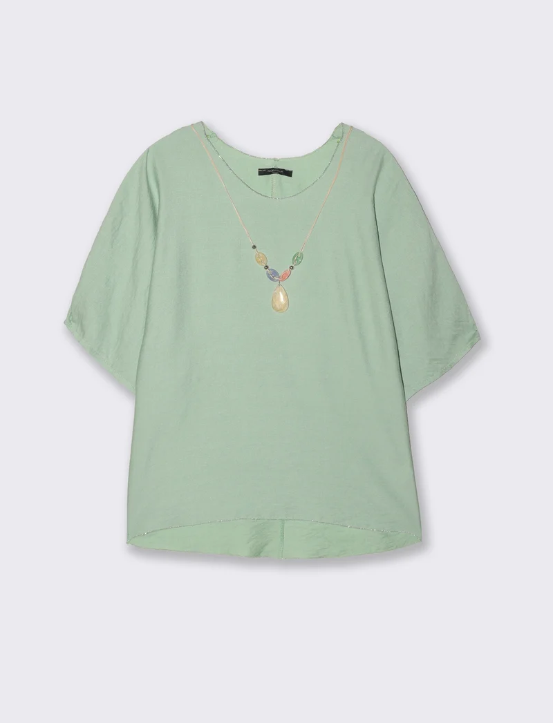 Tshirt over con dettagli in lurex per donna - Verde