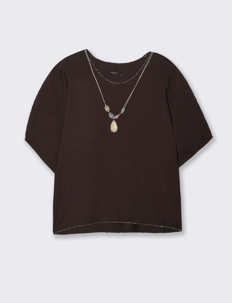Tshirt over con dettagli in lurex per donna - Moro