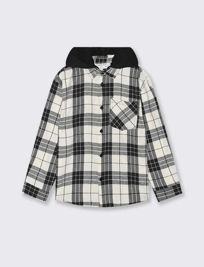 Camicia in flanella con cappuccio - Bianco