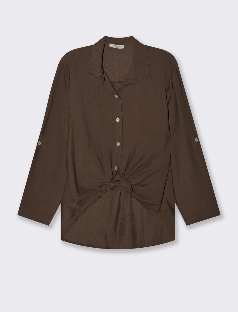 Camicia con nodo al fondo per donna - Moro