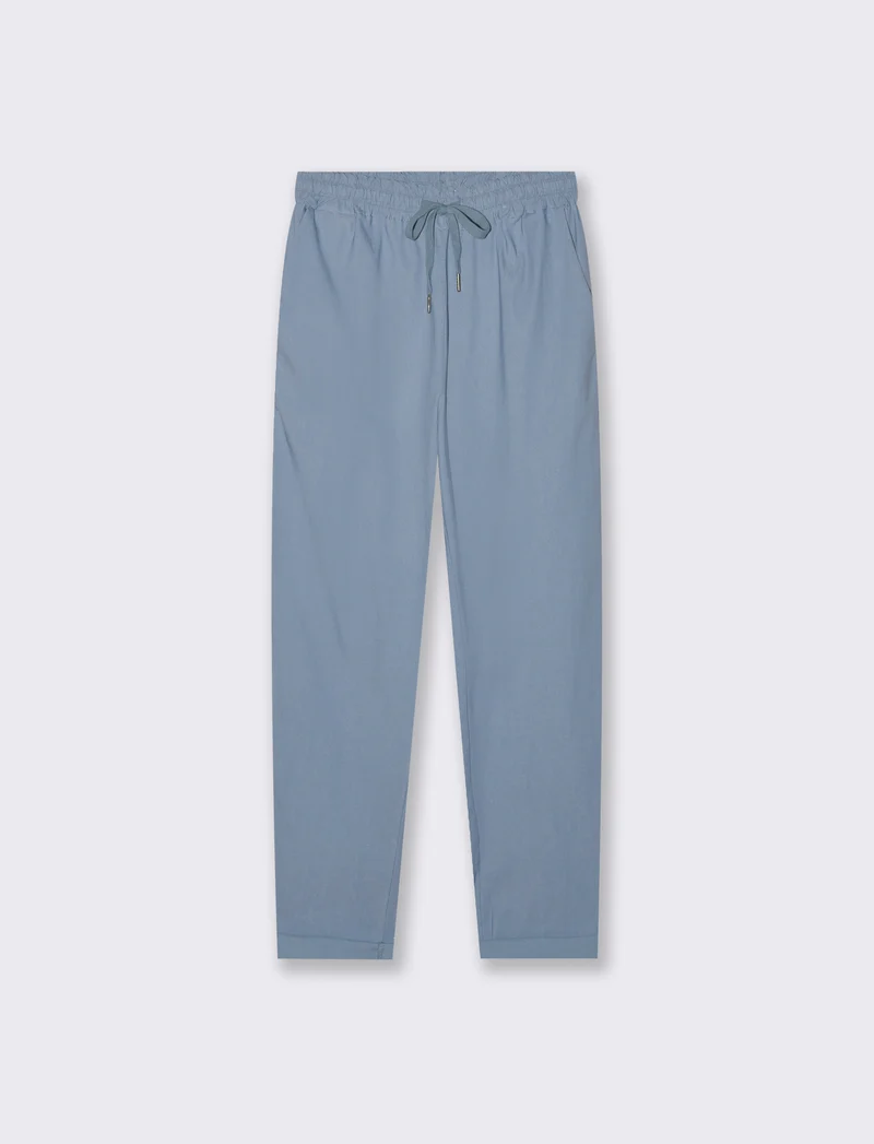 Pantalone in tessuto elasticizzato con coulisse in vita - Denim
