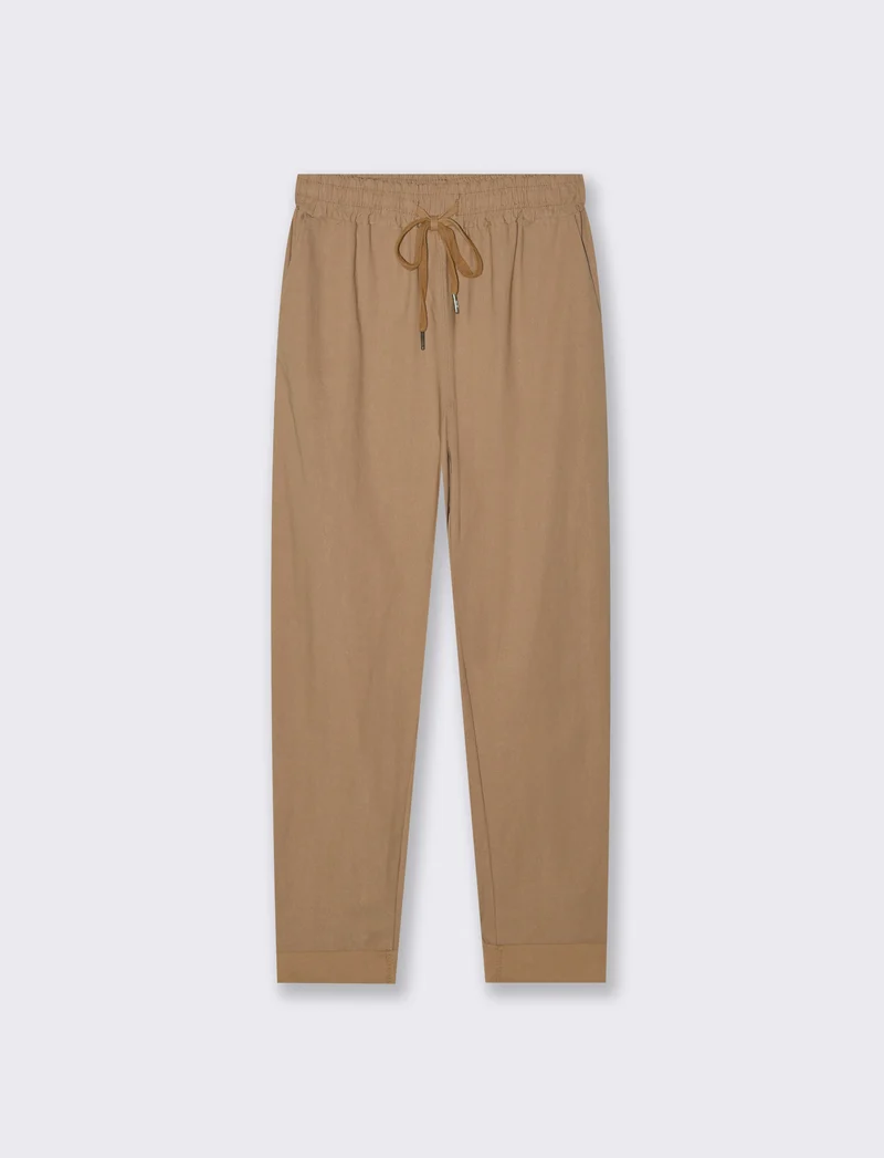 Pantalone in tessuto elasticizzato con coulisse in vita - Cammello