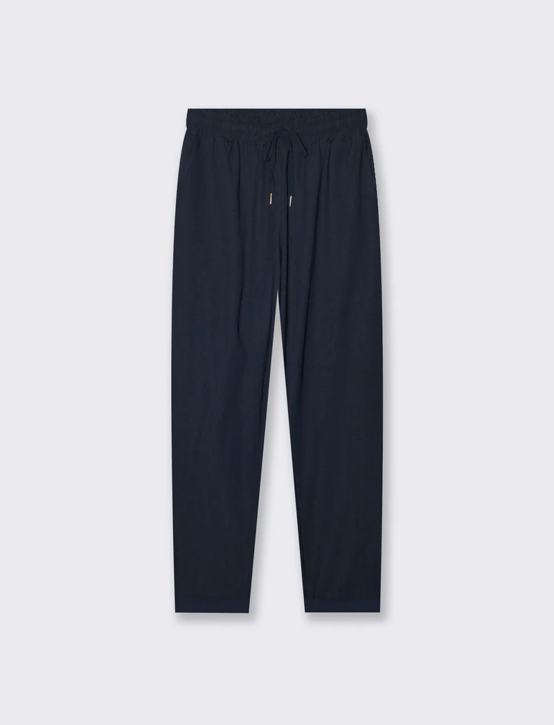 Pantalone in tessuto elasticizzato con coulisse in vita - Blu