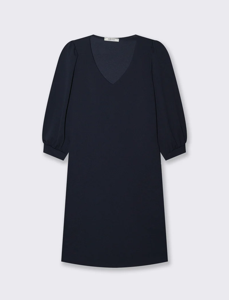 Vestito con maniche a sbuffo 3/4 e scollo a V - Blu