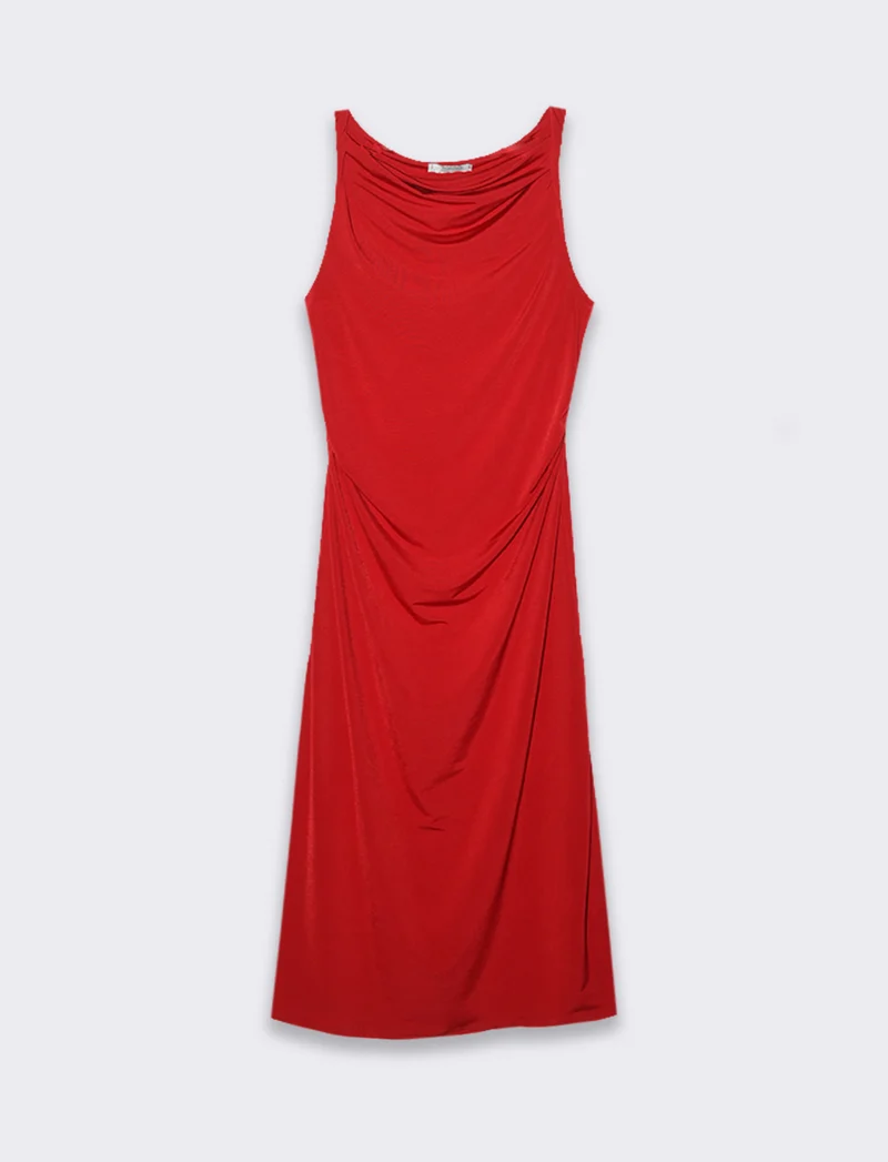 Vestito lungo smanicato elastico donna - Rosso