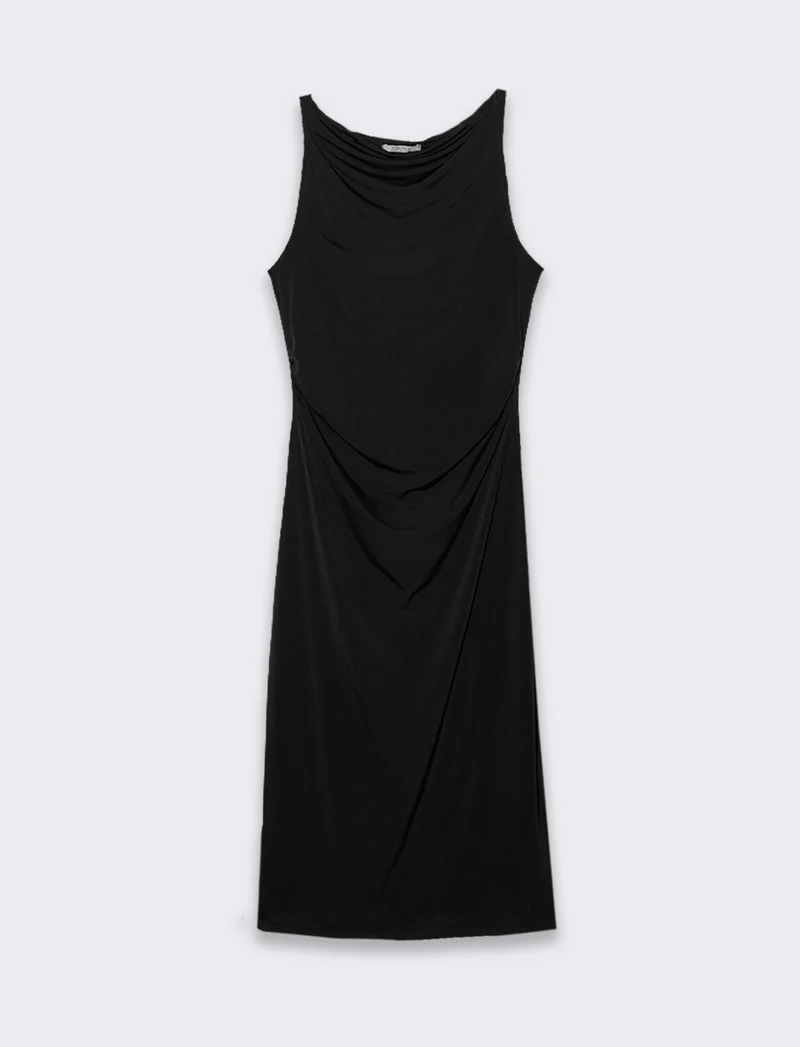 Vestito lungo smanicato elastico donna - Nero