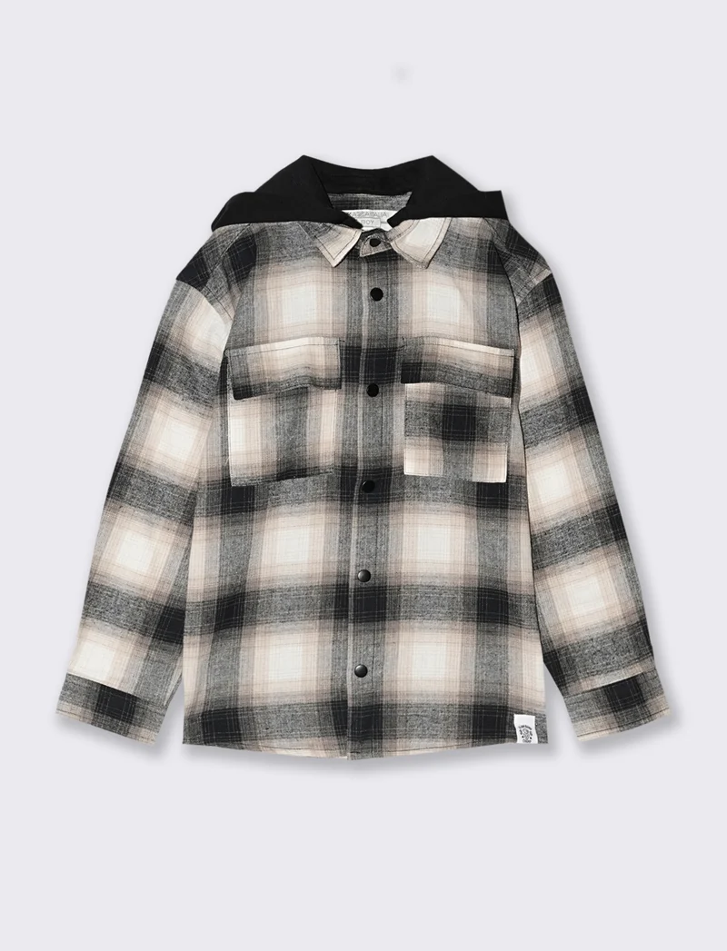 Camicia in flanella con cappuccio - Fantasia