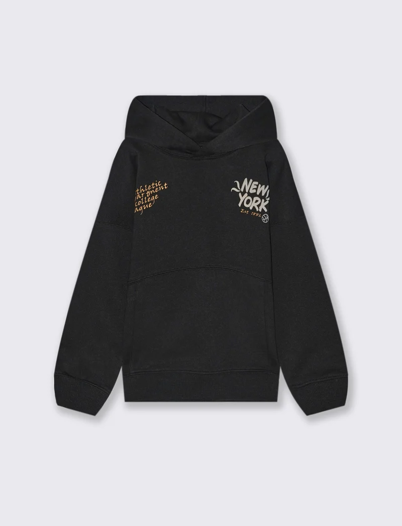 FELPA CON CAPPUCCIO E SCRITTA - Nero