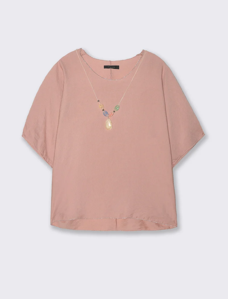 Tshirt over con dettagli in lurex per donna - Rosa
