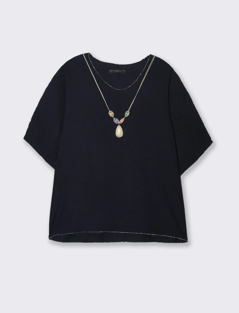 Tshirt over con dettagli in lurex per donna - Blu
