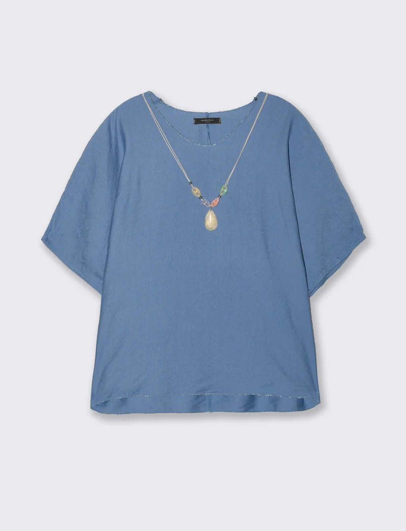 Tshirt over con dettagli in lurex per donna - Denim