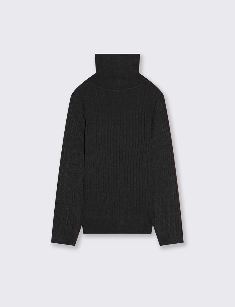Maglia collo alto con trecce. - Nero