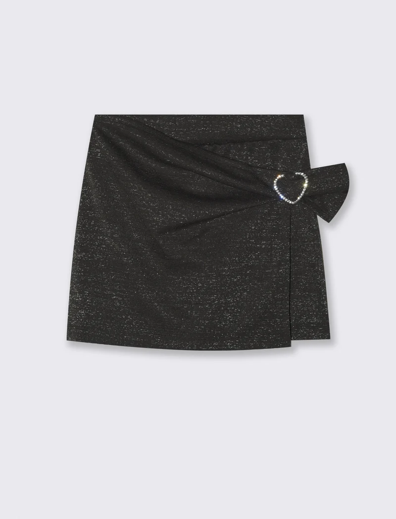 Short finta gonna in punto milano elastico con dettagli in fibra metallica. - Nero