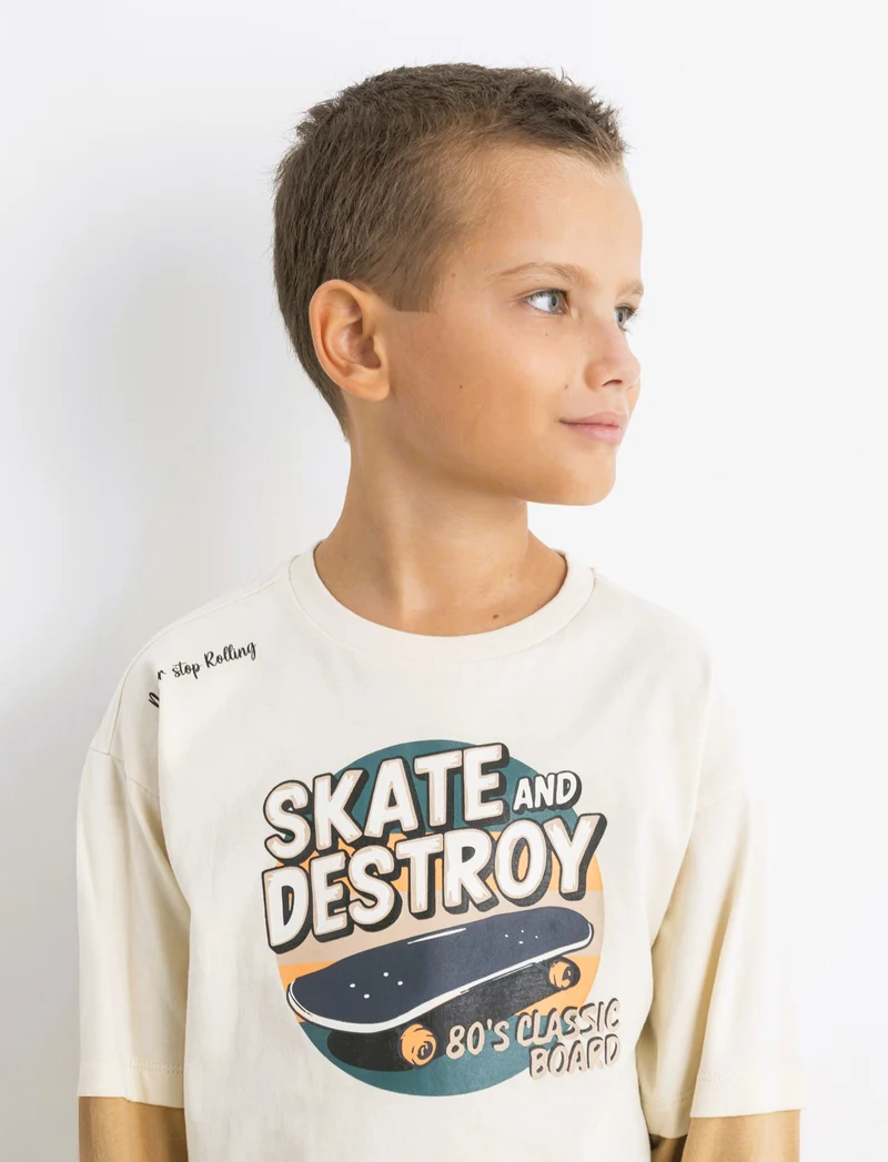 T-SHIRT FINTA MEZZA MANICA - Beige