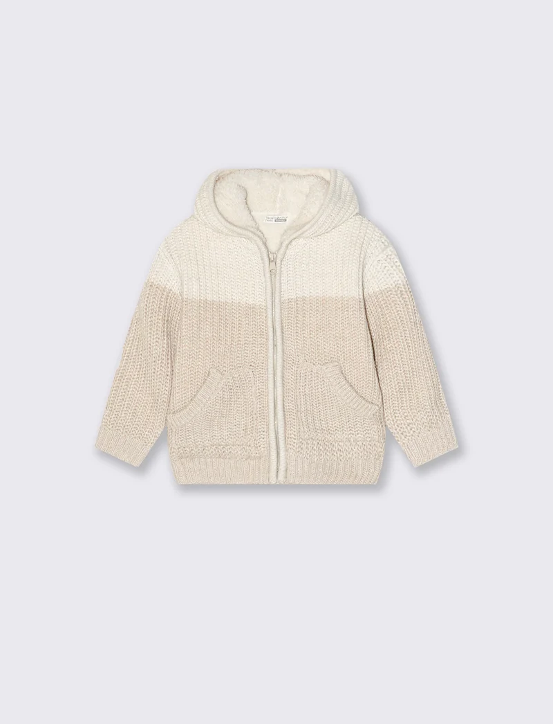 Cardigan con pelliccia interna - Beige