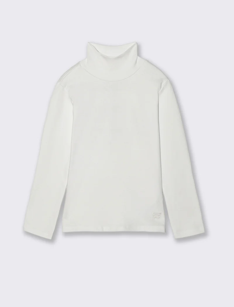 T-shirt collo alto a manica lunga in interlock. - Bianco