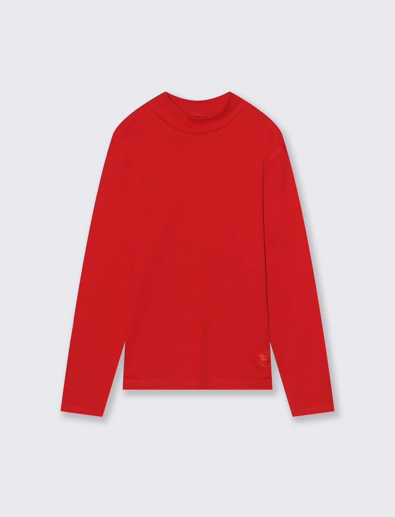 T-shirt mezzo collo a manica lunga in interlock. - Rosso