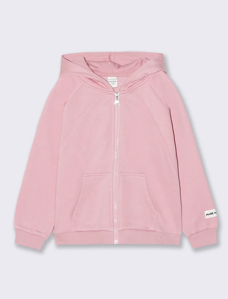 Felpa aperta avanti con zip. - Rosa