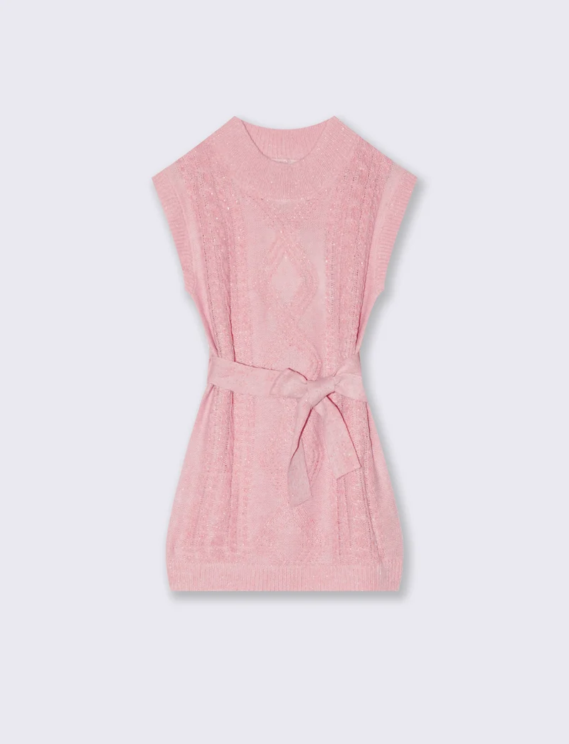 Vestito giromanica in maglieria da bambina. - Rosa