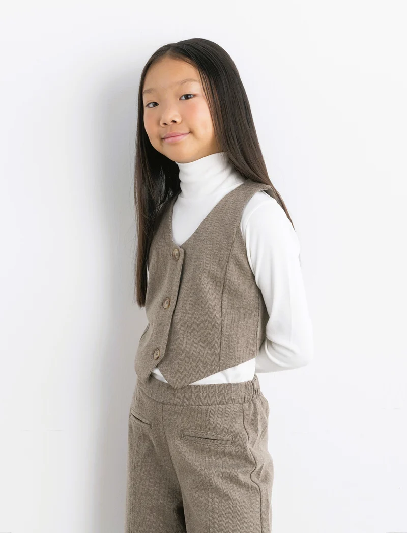 Gilet spigato da bambina - Beige