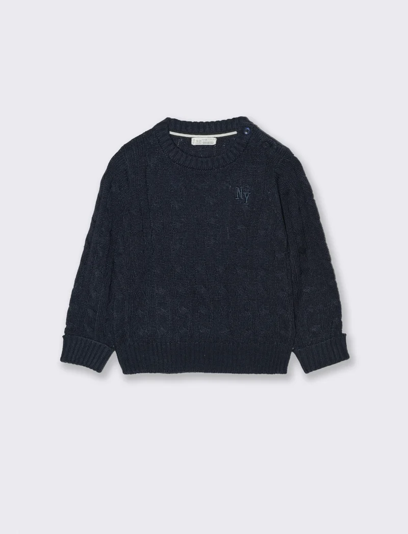 Maglia trecce con ricamo - Blu