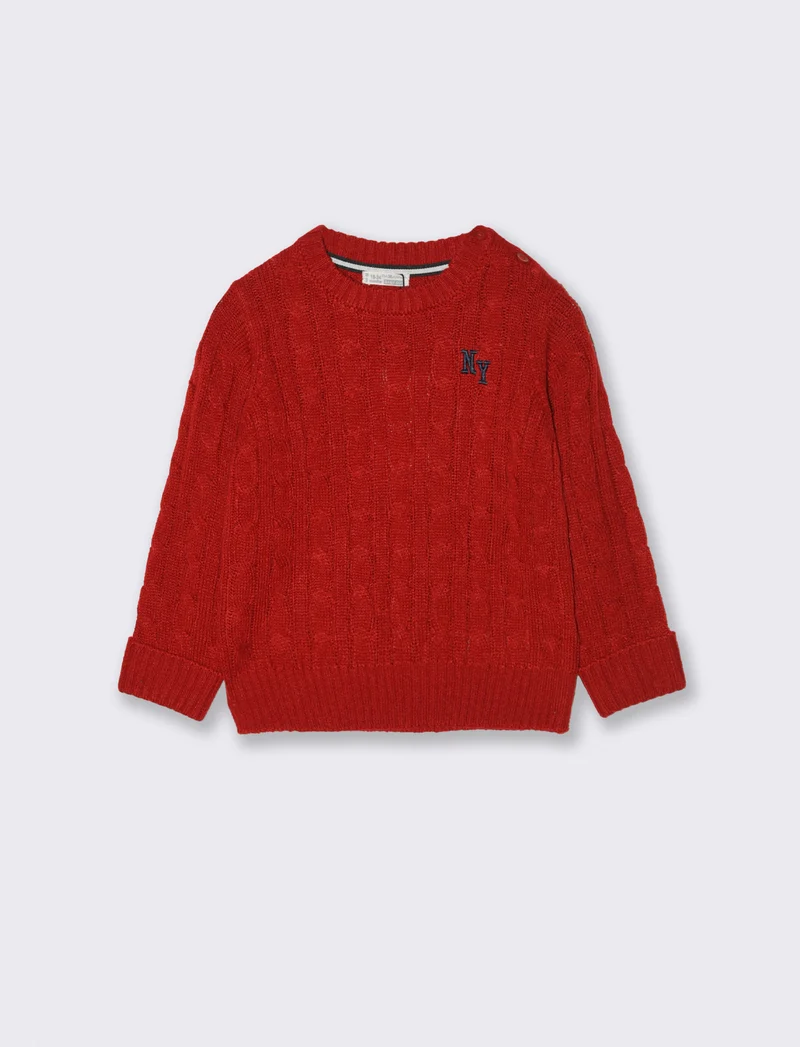 Maglia trecce con ricamo - Rosso