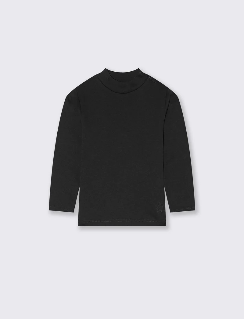 T-shirt mezzo collo caldo cotone. - Nero