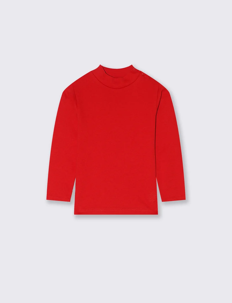 T-shirt mezzo collo caldo cotone. - Rosso