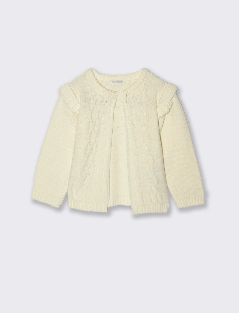 Cardigan basico con trecce - Bianco latte