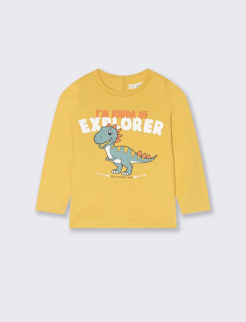 T shirt basica con stampa - Ocra