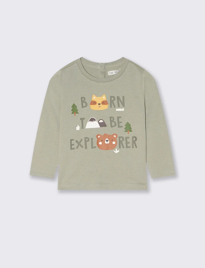 T shirt basica con stampa - Verde salvia