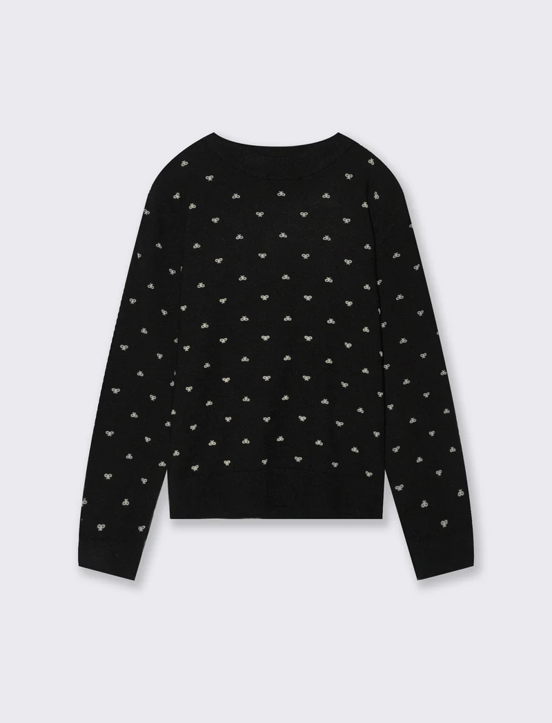 Maglia collo alto con stampa floccata. - Nero