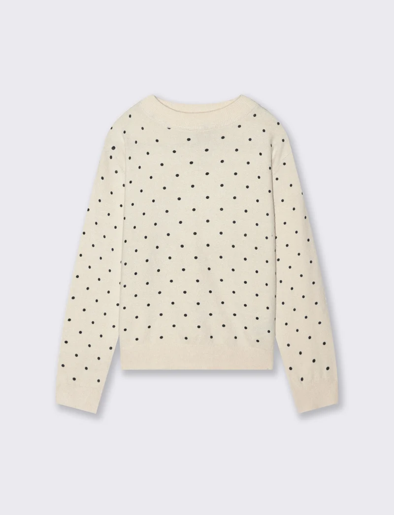 Maglia collo alto con stampa floccata. - Beige