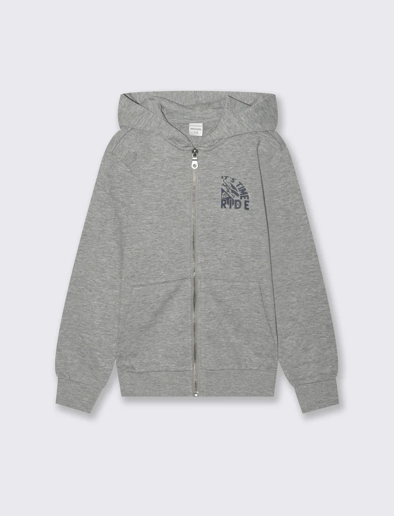 Felpa full zip con cappuccio. - Grigio mel.