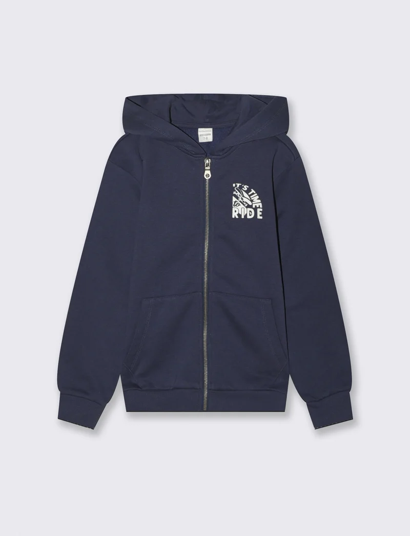 Felpa full zip con cappuccio. - Blu