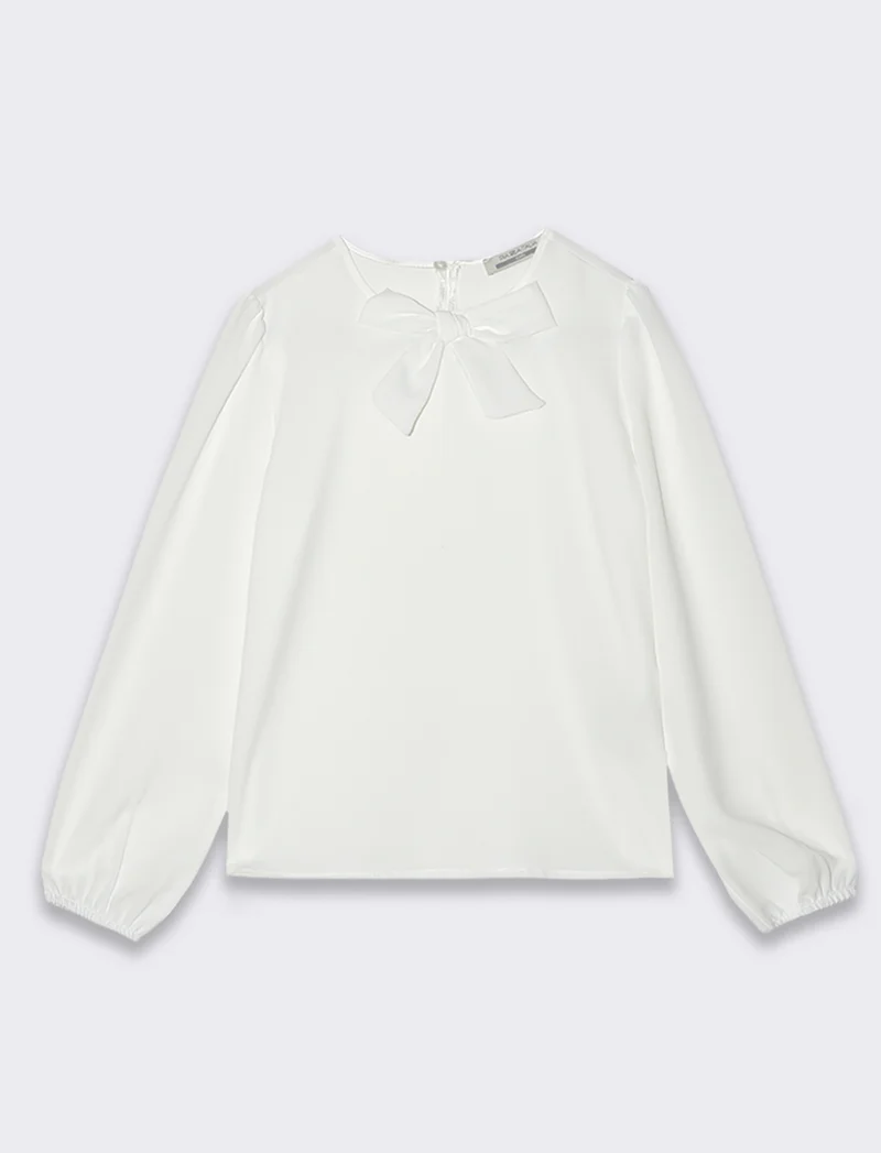 Blusa con fiocco da bambina. - Bianco