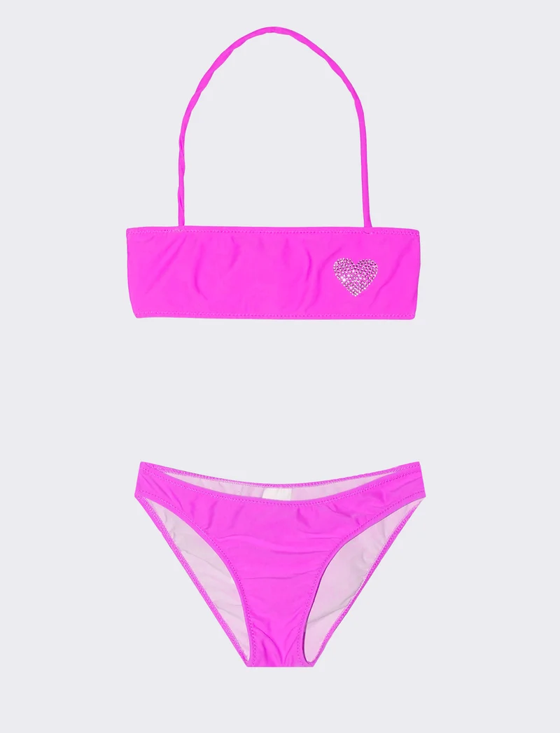 Bikini da bambina con decorazione in strass. - Viola