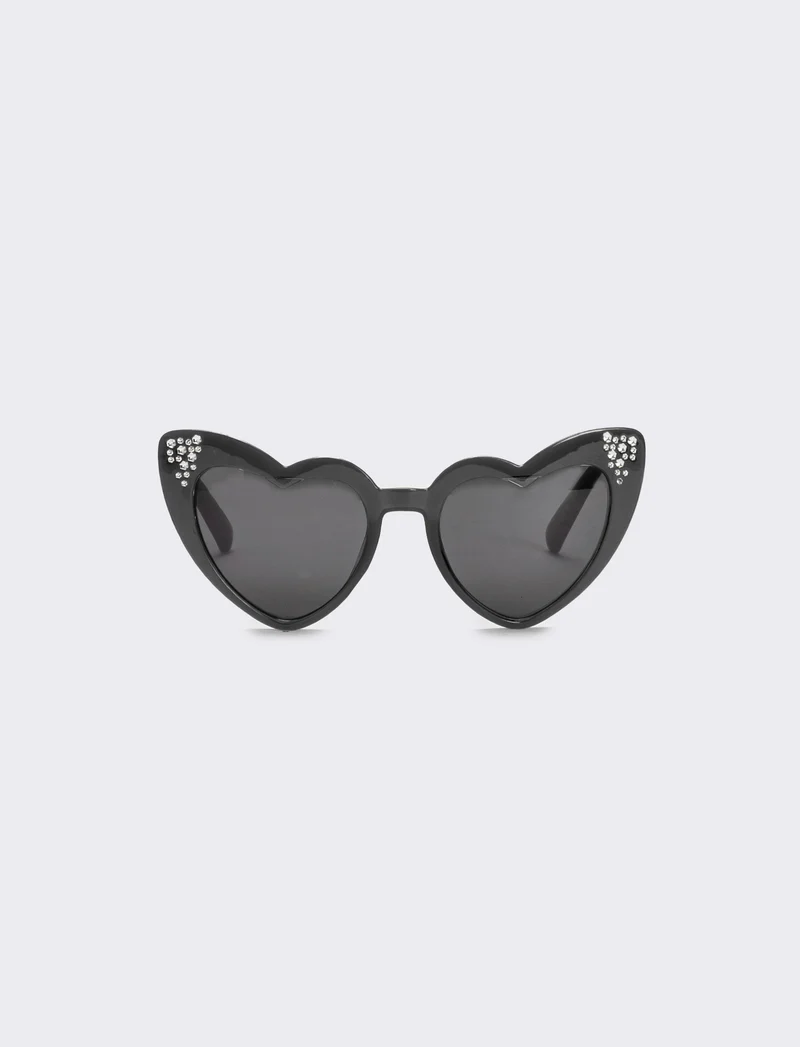 Occhiali da sole a cuore con strass - Nero