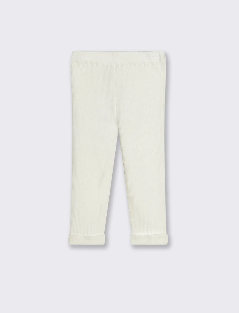 Leggings in maglia a costine - Bianco panna