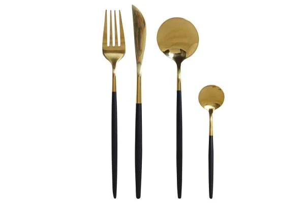Set da 16 posate in acciaio inox bronzo con manico in legno nero (4 persone) di Item International