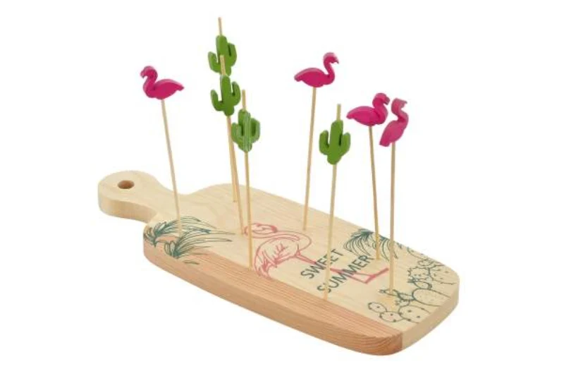 Set Aperitivo Flamenco Rosa con Tagliere in Bamboo e Stecchini Fenicottero – Item International